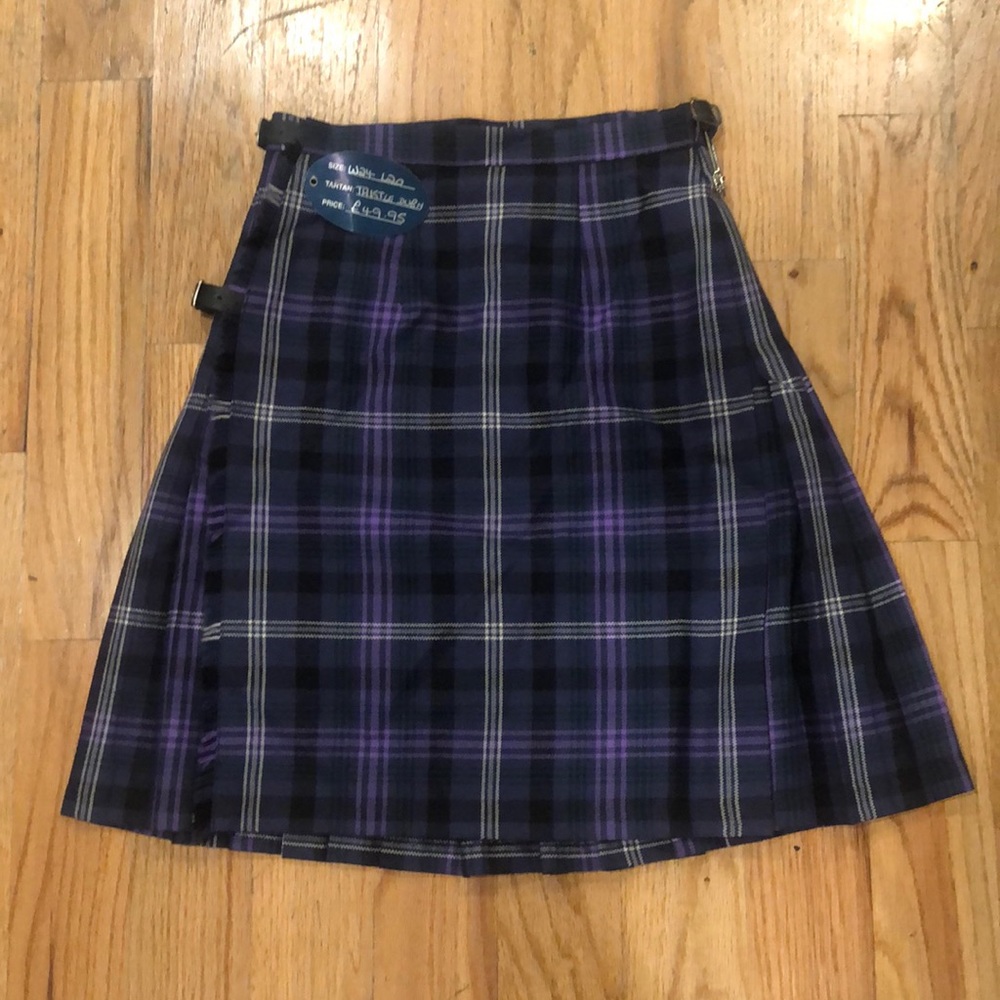 Purple Plaid Mini Skirt with Side Buckle
